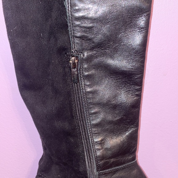 Black over the knee high half leather flat boots - Picture 2 of 5
